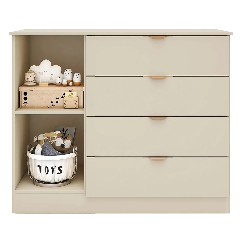 Cômoda Infantil 4 Gavetas Com 1 Porta Ripada Ayla Off White  - Phoenix
