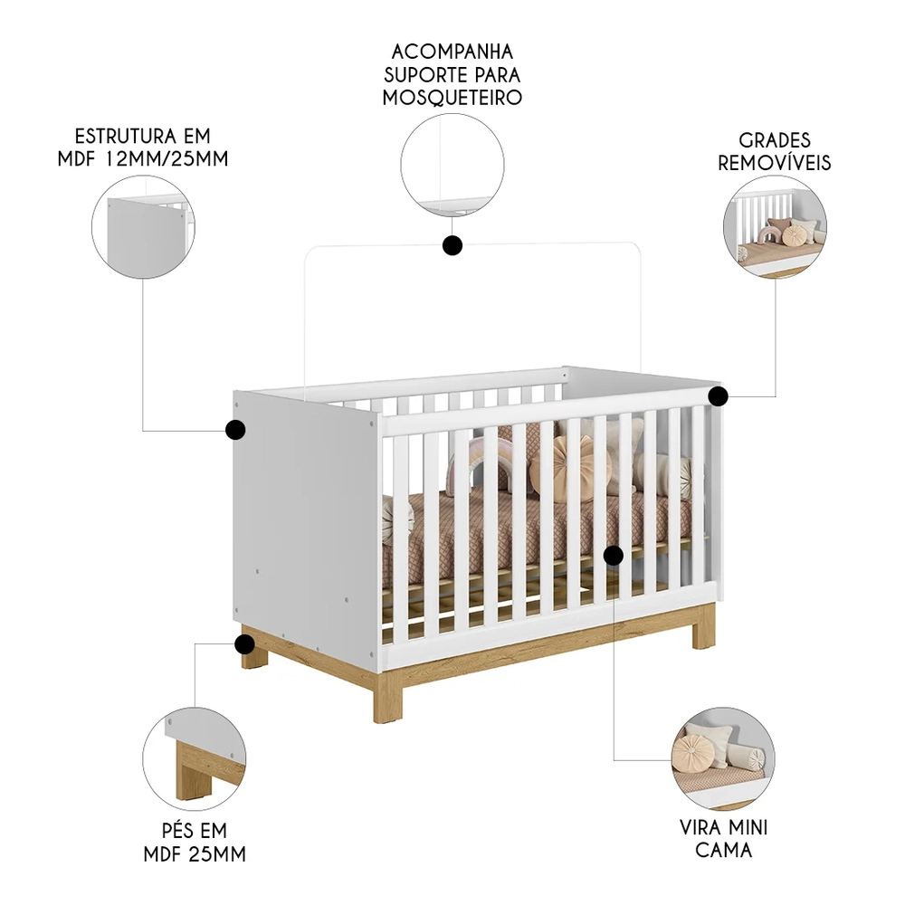 Berço Americano Mini Cama Slim Q Encanto Branco - Qmovi