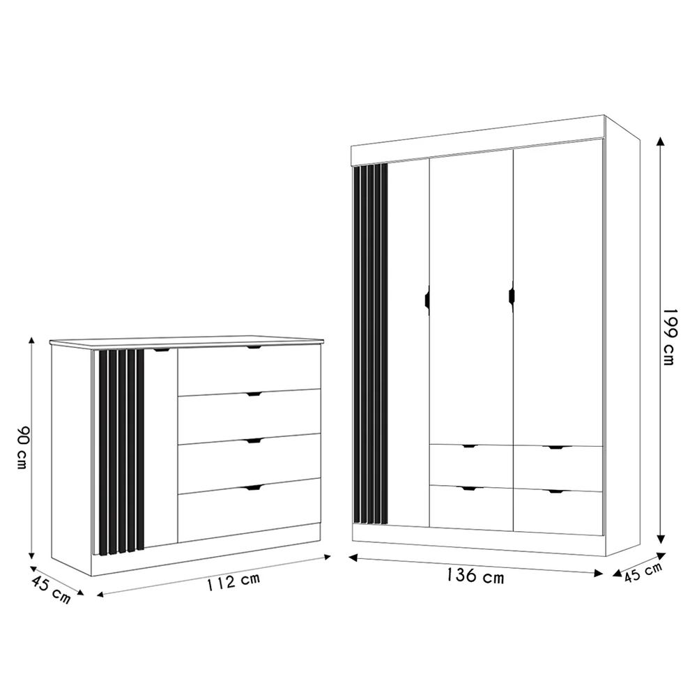 Guarda Roupa e Cômoda Infantil 1 Porta Ripada Ayla Branco    - Phoenix