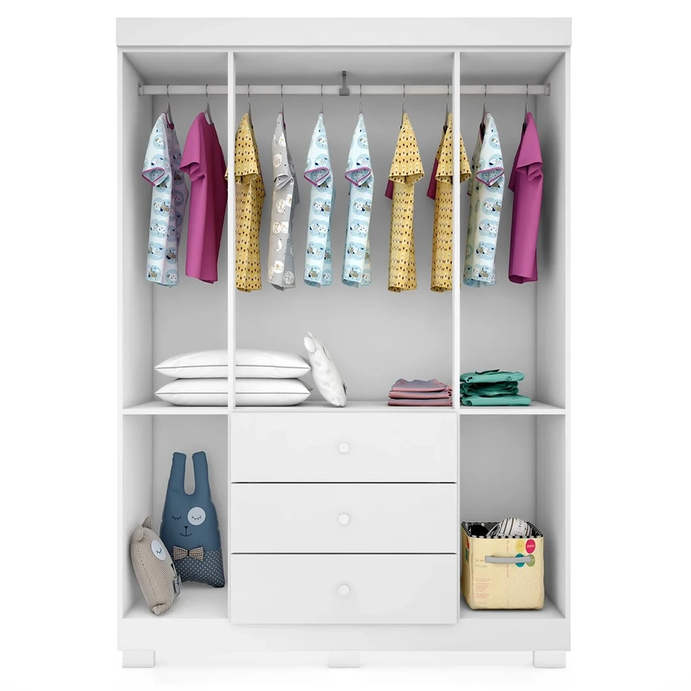 Guarda Roupa Infantil 4 Portas Cômoda 3 Gavetas Duda Branco  - Phoenix