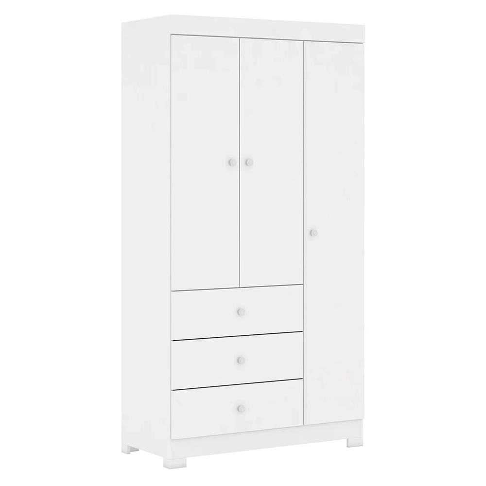 Guarda Roupa Infantil 3 Portas Cômoda 3 Gavetas Duda Branco  - Phoenix