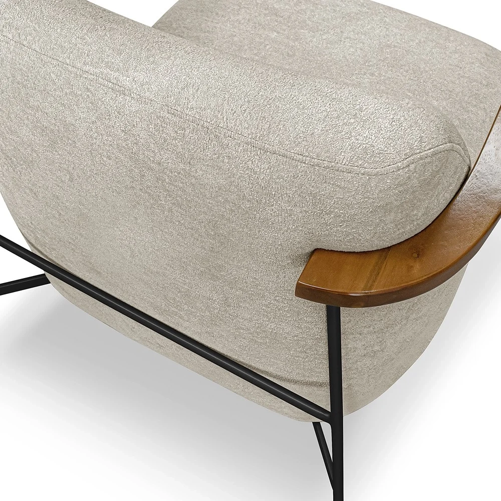 Poltrona para Sala Pés Metálicos Ellen S06 Boucle Bege - Mpozenato