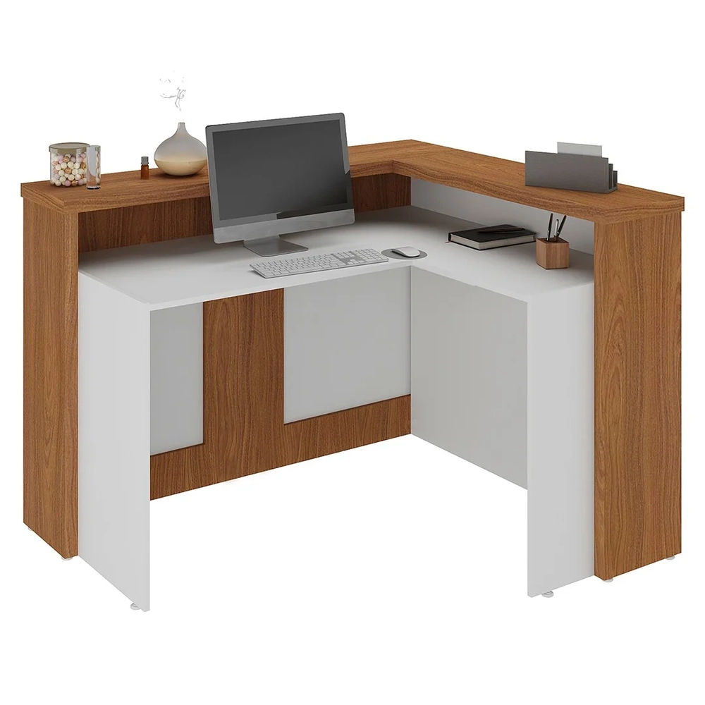 Balcão de Atendimento Recepção 135cm Corp A06 Freijó/Branco  - Mpozenato