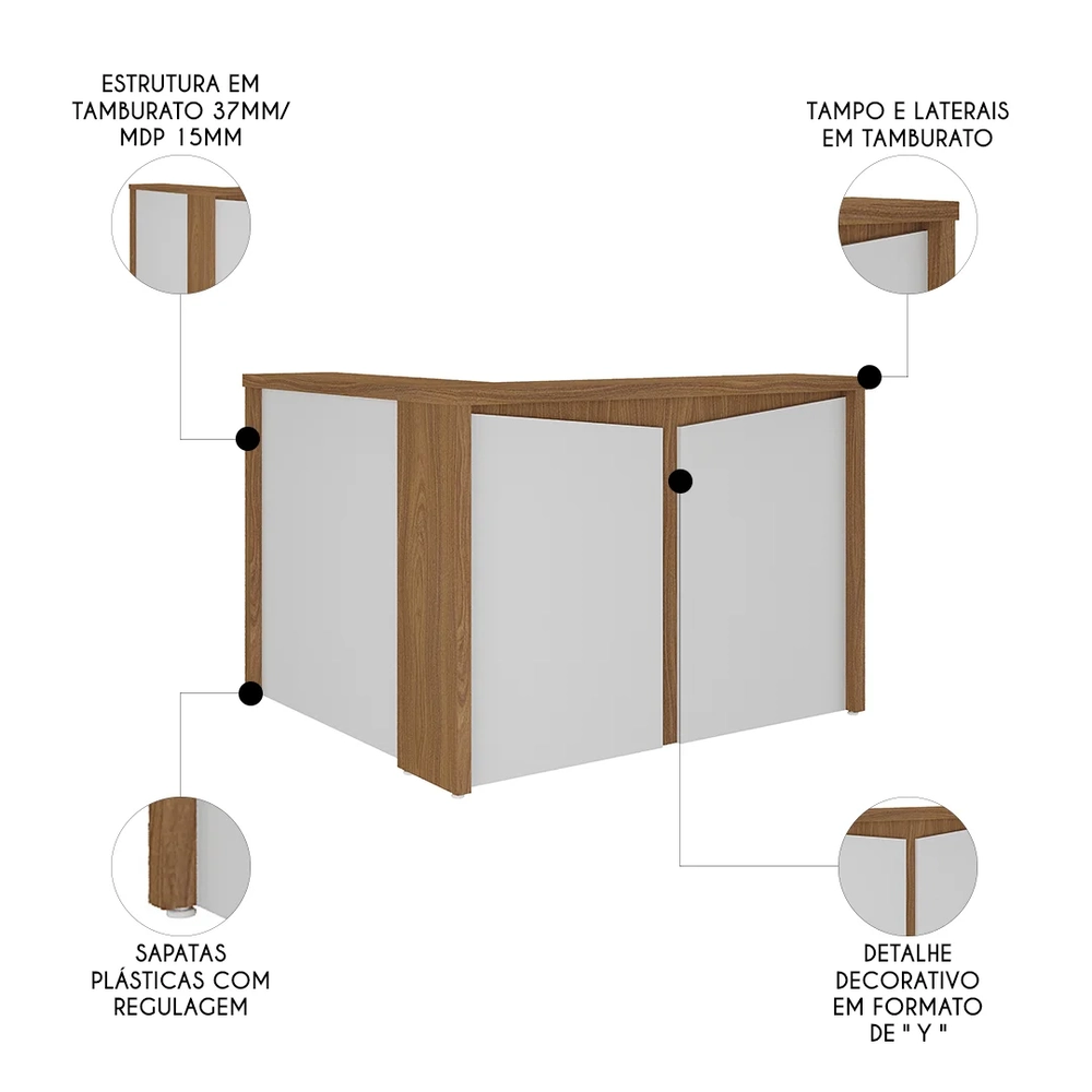 Balcão de Atendimento Recepção 135cm Corp A06 Freijó/Branco  - Mpozenato