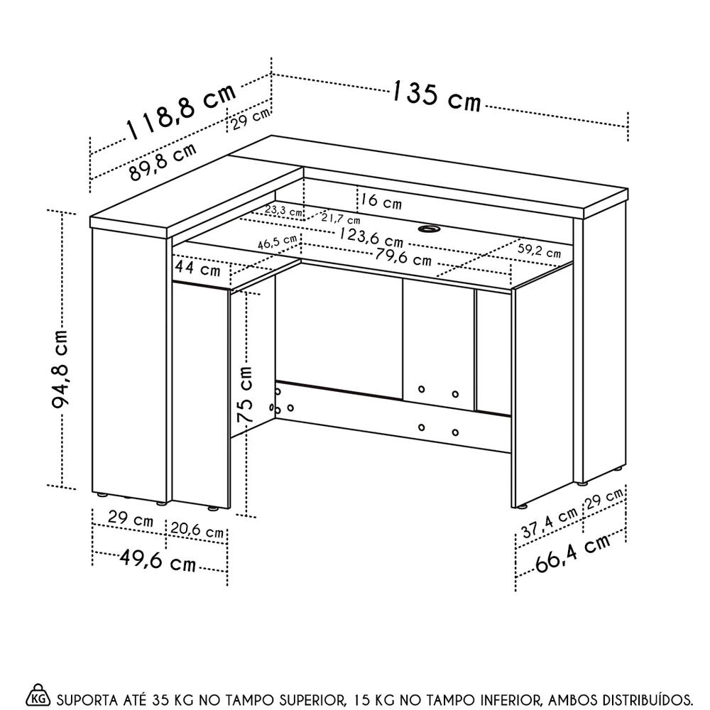 Balcão de Atendimento Recepção 135cm Corp A06 Freijó/Branco  - Mpozenato