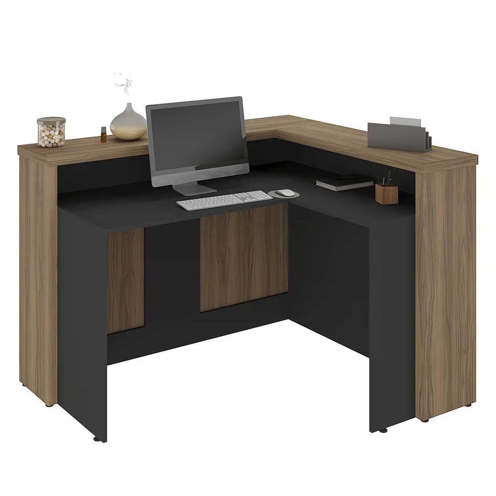 Balcão de Atendimento Recepção 135cm Corp A06 Nogal/Preto    - Mpozenato