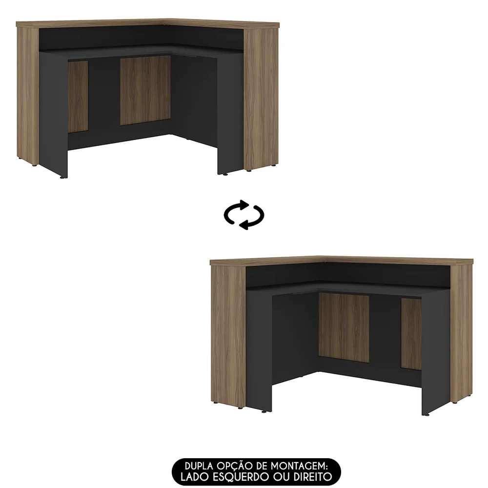 Balcão de Atendimento Recepção 135cm Corp A06 Nogal/Preto    - Mpozenato