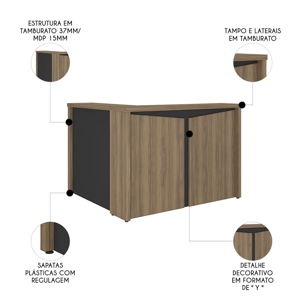 Balcão de Atendimento Recepção 135cm Corp A06 Nogal/Preto    - Mpozenato