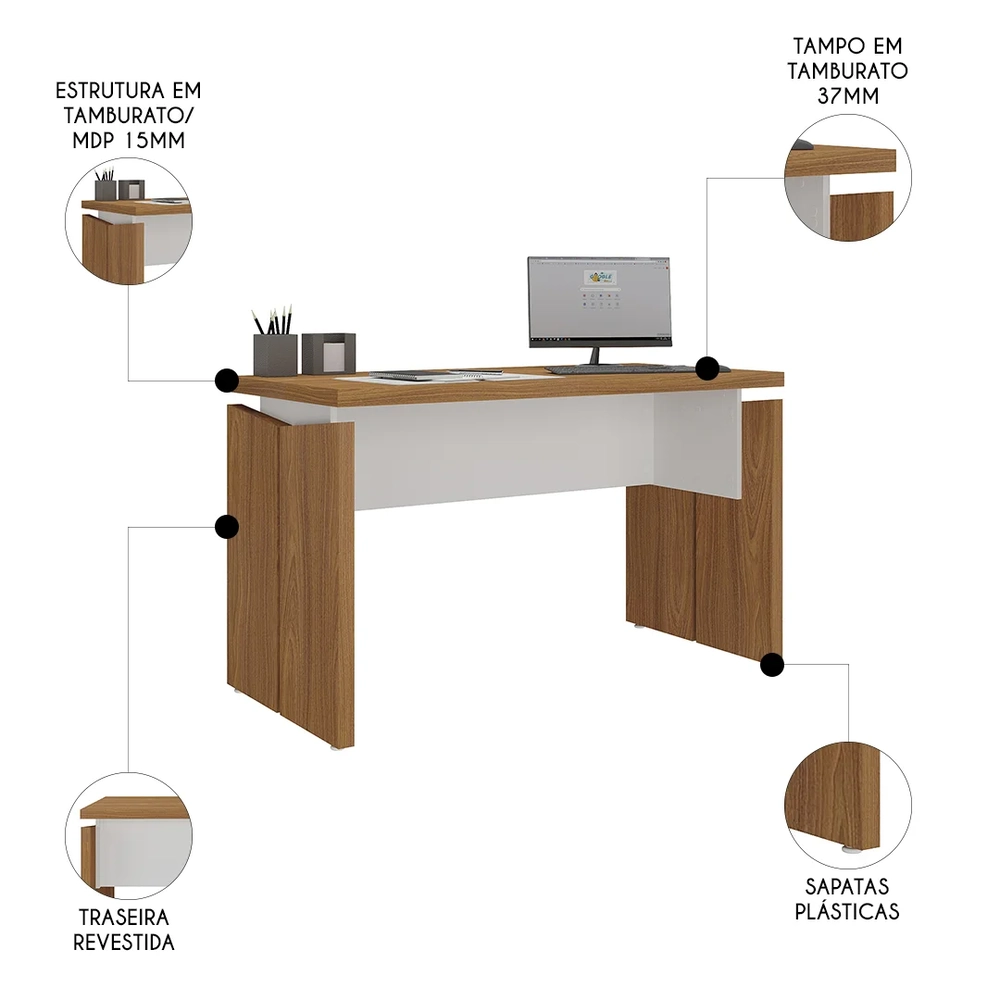 Mesa Para Escritório Home Office 125cm Corp A06 Freijó/Branco - Mpozenato