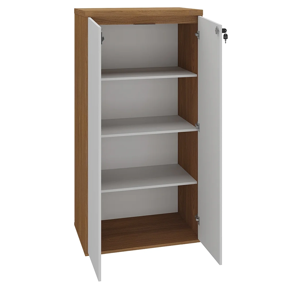 Armário Escritório com Chave 2 Portas Corp A06 Freijó/Branco - Mpozenato