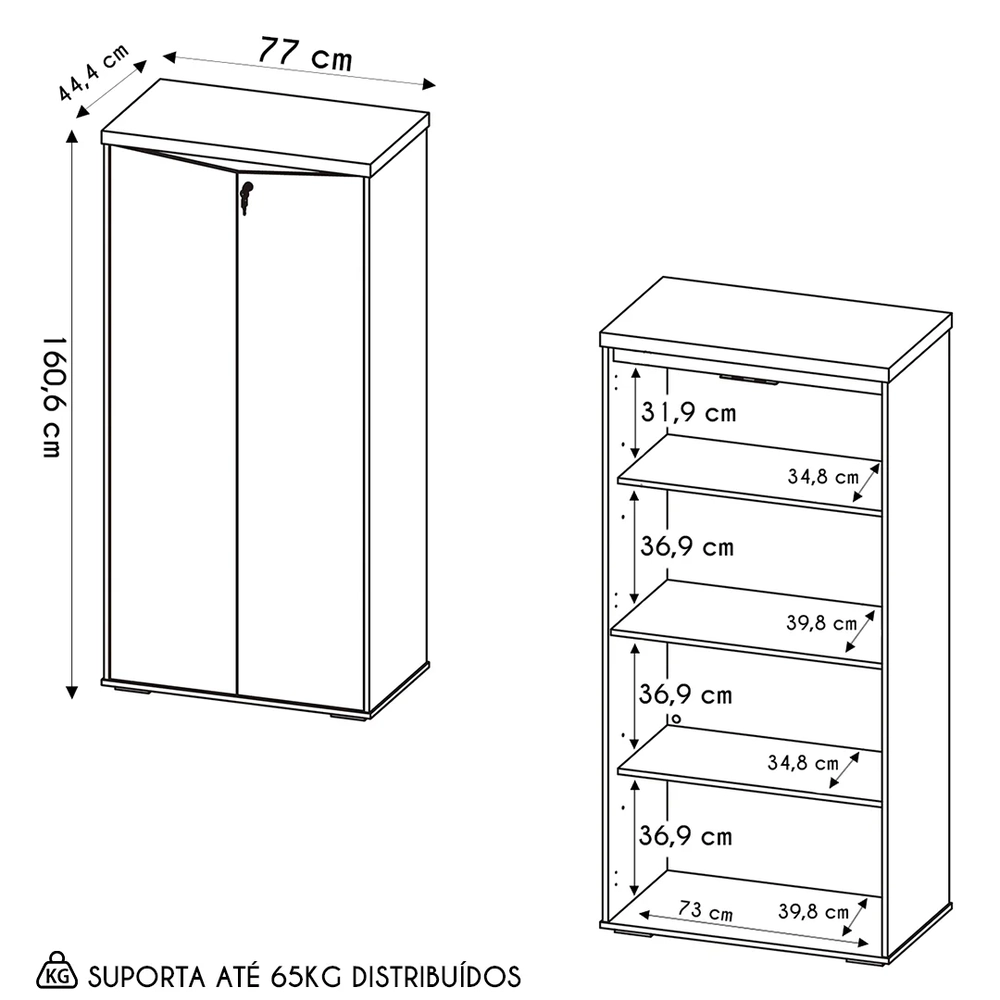 Armário Escritório com Chave 2 Portas Corp A06 Freijó/Branco - Mpozenato