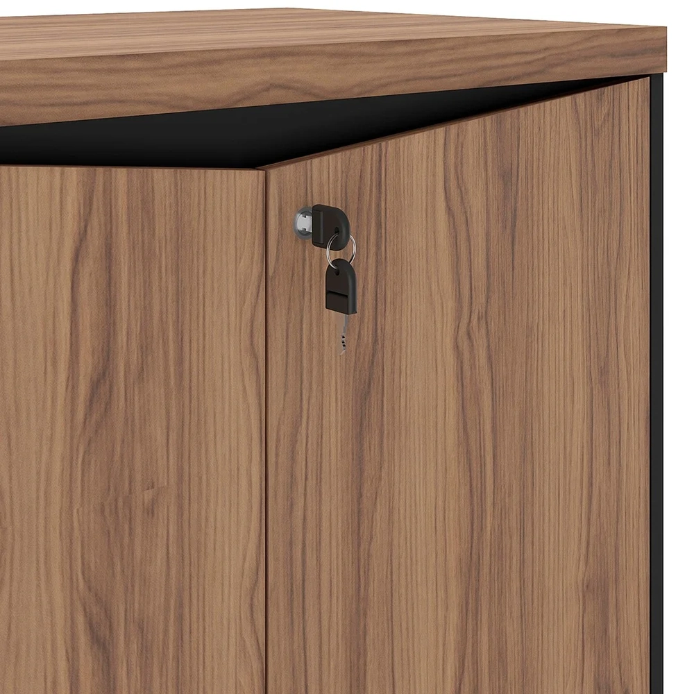 Armário Escritório com Chave 2 Portas Corp A06 Nogal/Preto   - Mpozenato