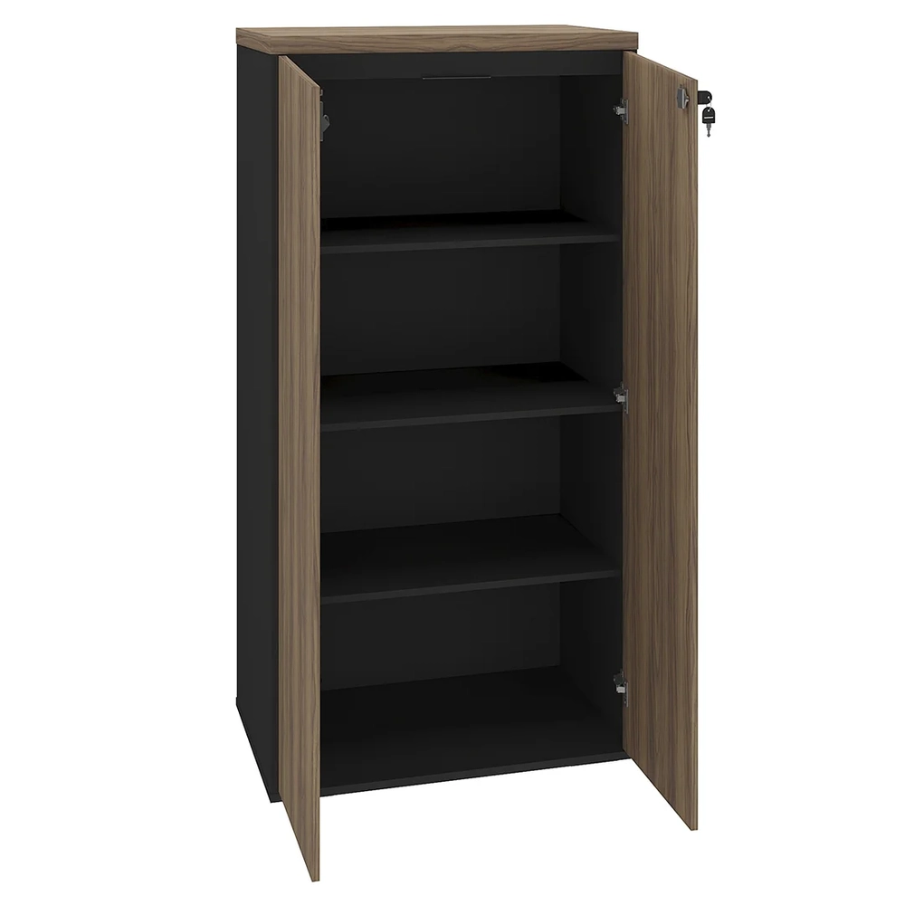 Armário Escritório com Chave 2 Portas Corp A06 Nogal/Preto   - Mpozenato