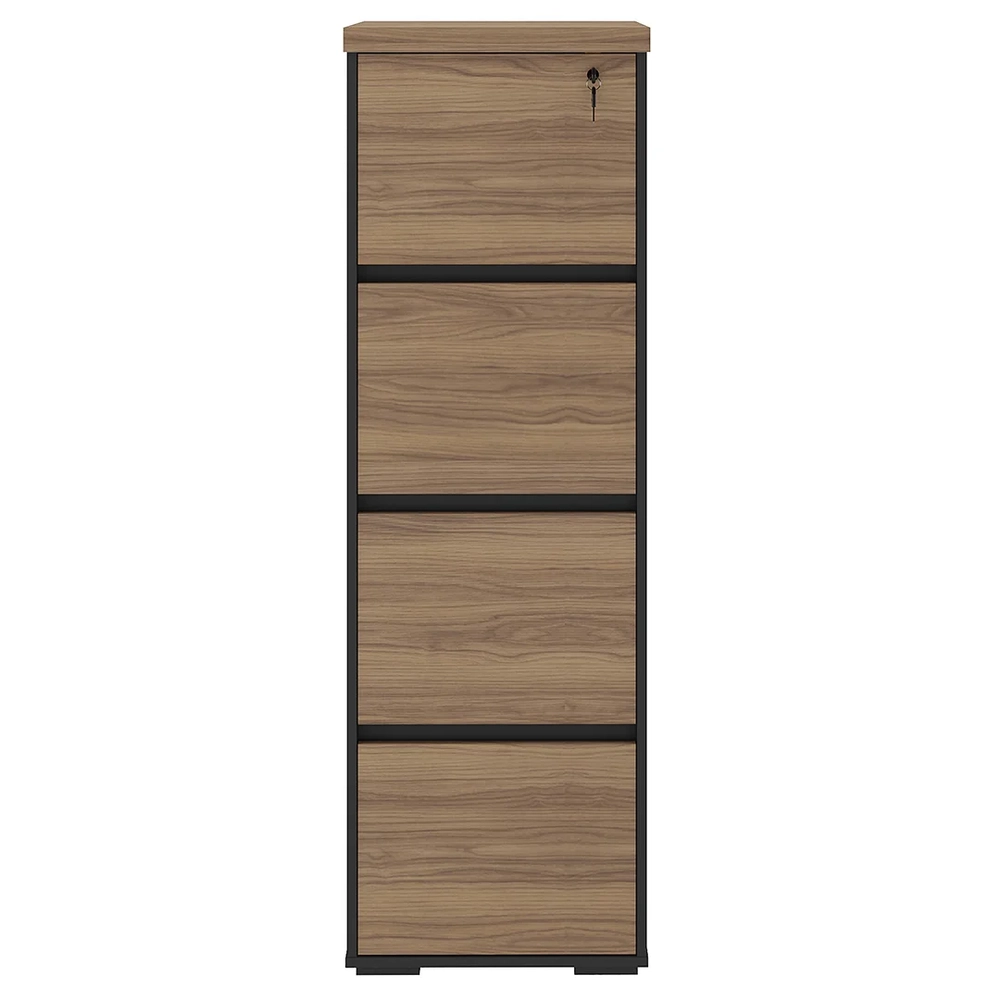 Armário Arquivo com Chave 4 Gavetas Corp A06 Nogal/Preto     - Mpozenato