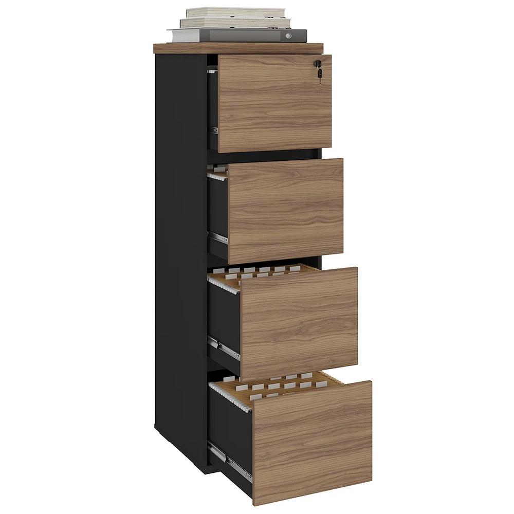 Armário Arquivo com Chave 4 Gavetas Corp A06 Nogal/Preto     - Mpozenato