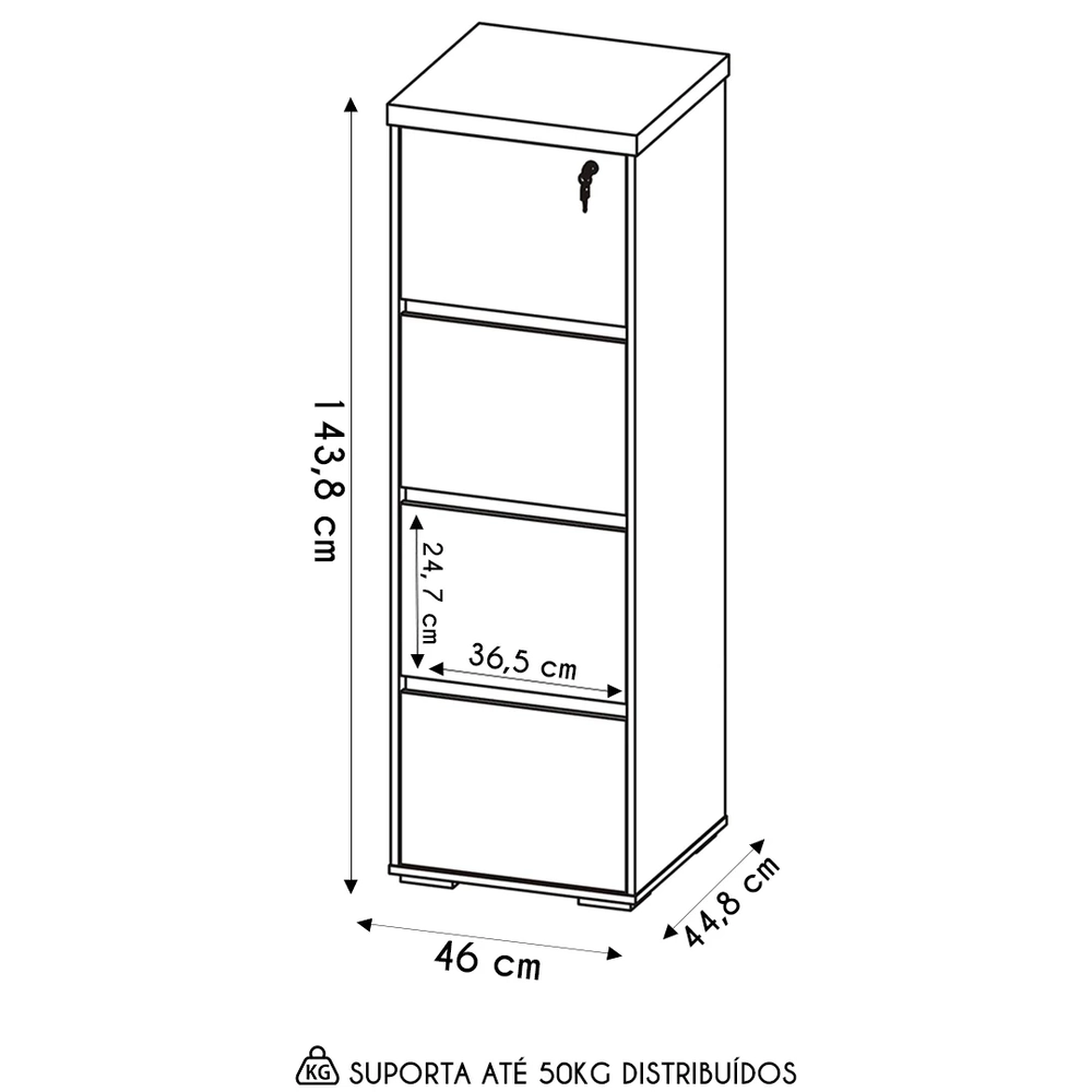Armário Arquivo com Chave 4 Gavetas Corp A06 Nogal/Preto     - Mpozenato