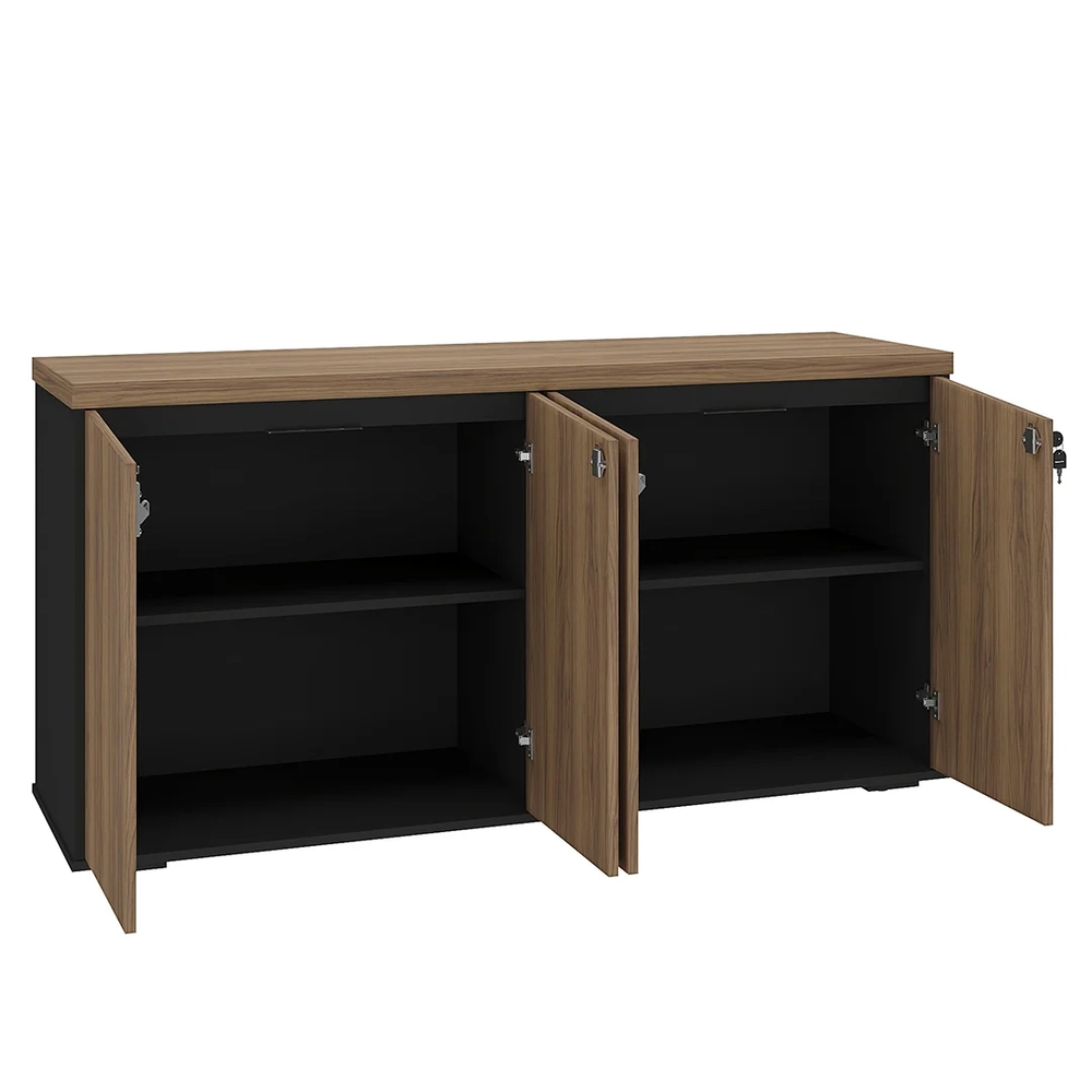 Balcão para Escritório com Chave 148cm Corp A06 Nogal/Preto  - Mpozenato