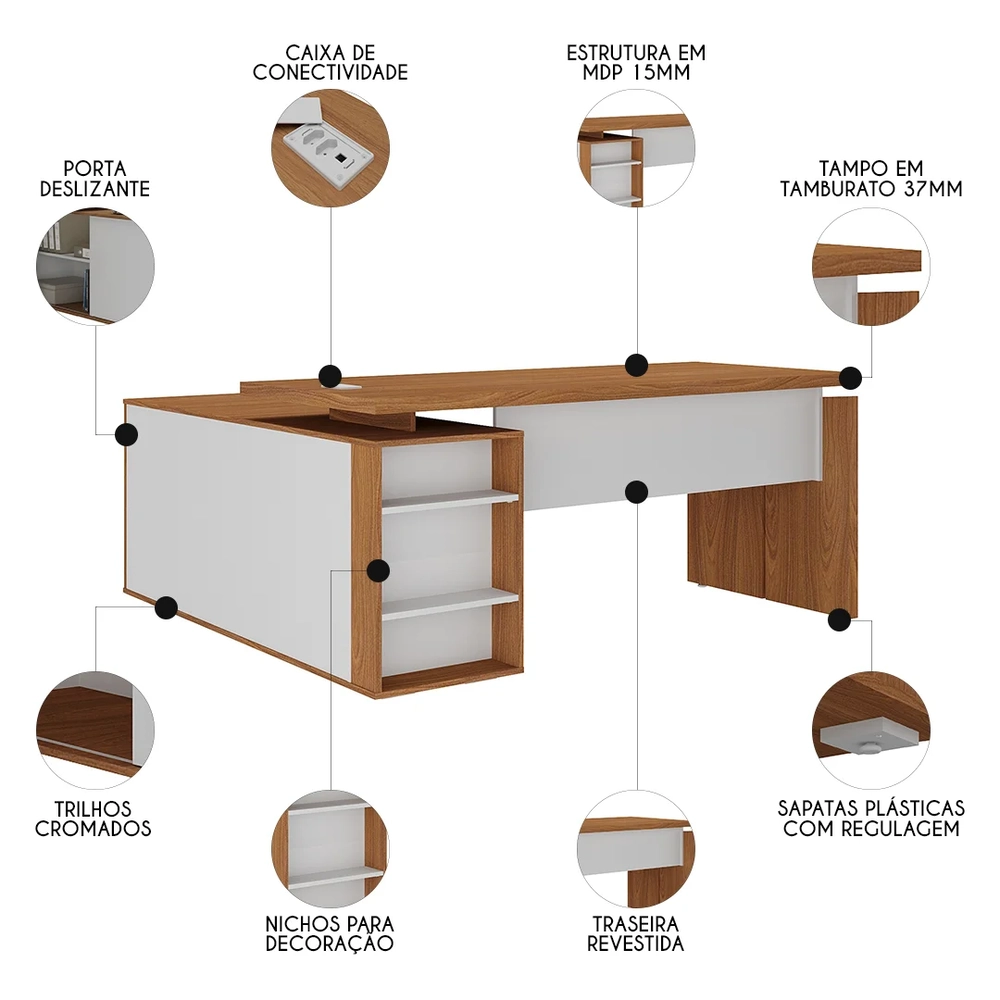 Mesa Escritório em L Gerência 170cm Corp A06 Freijó/Branco   - Mpozenato