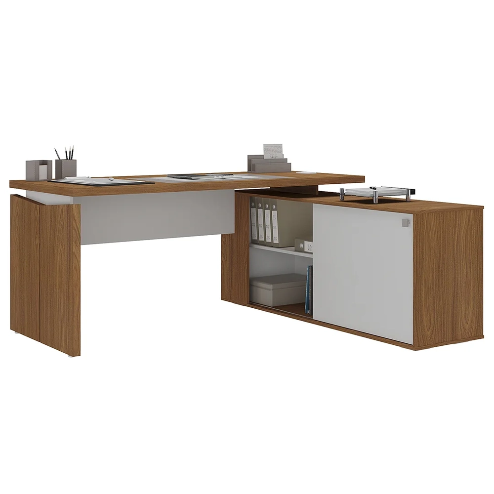 Mesa Escritório em L Gerência 170cm Corp A06 Freijó/Branco   - Mpozenato