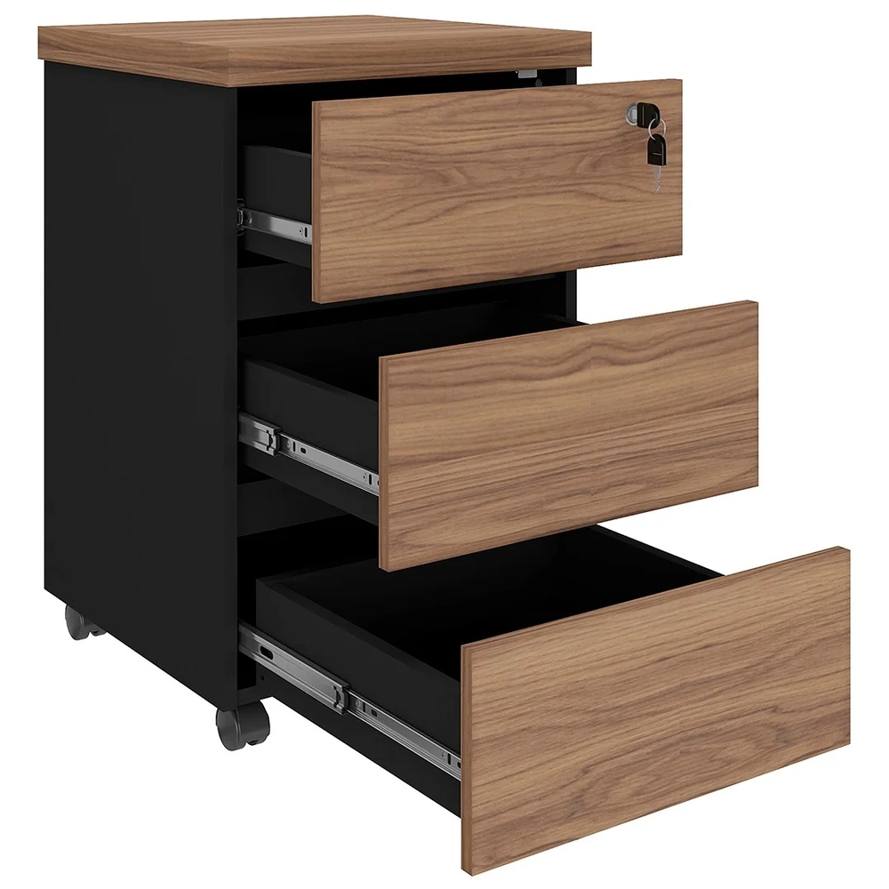 Gaveteiro para Escritório com Rodízios Corp A06 Nogal/Preto  - Mpozenato
