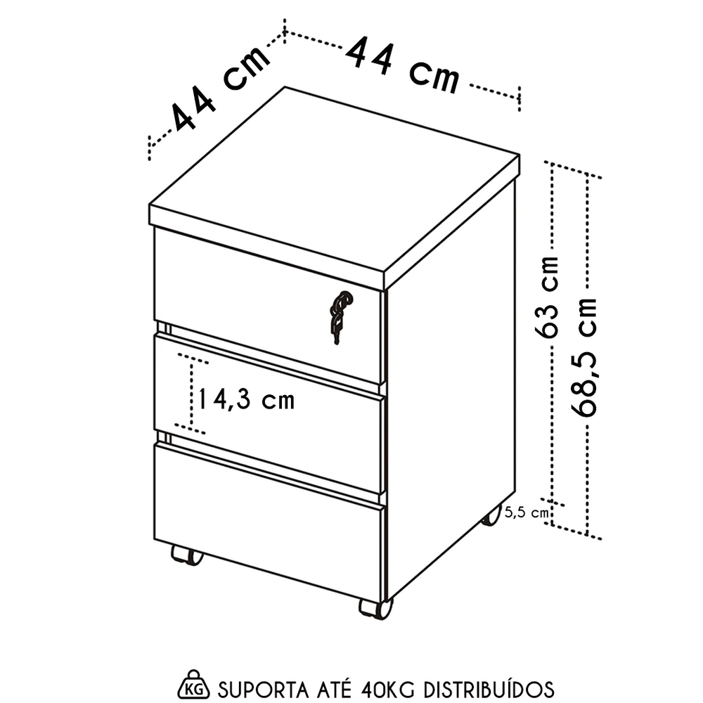 Gaveteiro para Escritório com Rodízios Corp A06 Freijó/Branco - Mpozenato