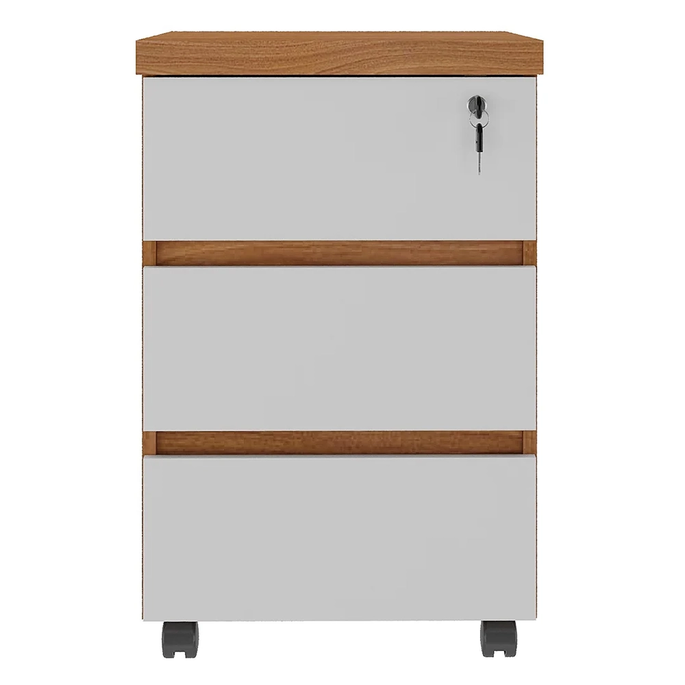 Gaveteiro para Escritório com Rodízios Corp A06 Freijó/Branco - Mpozenato