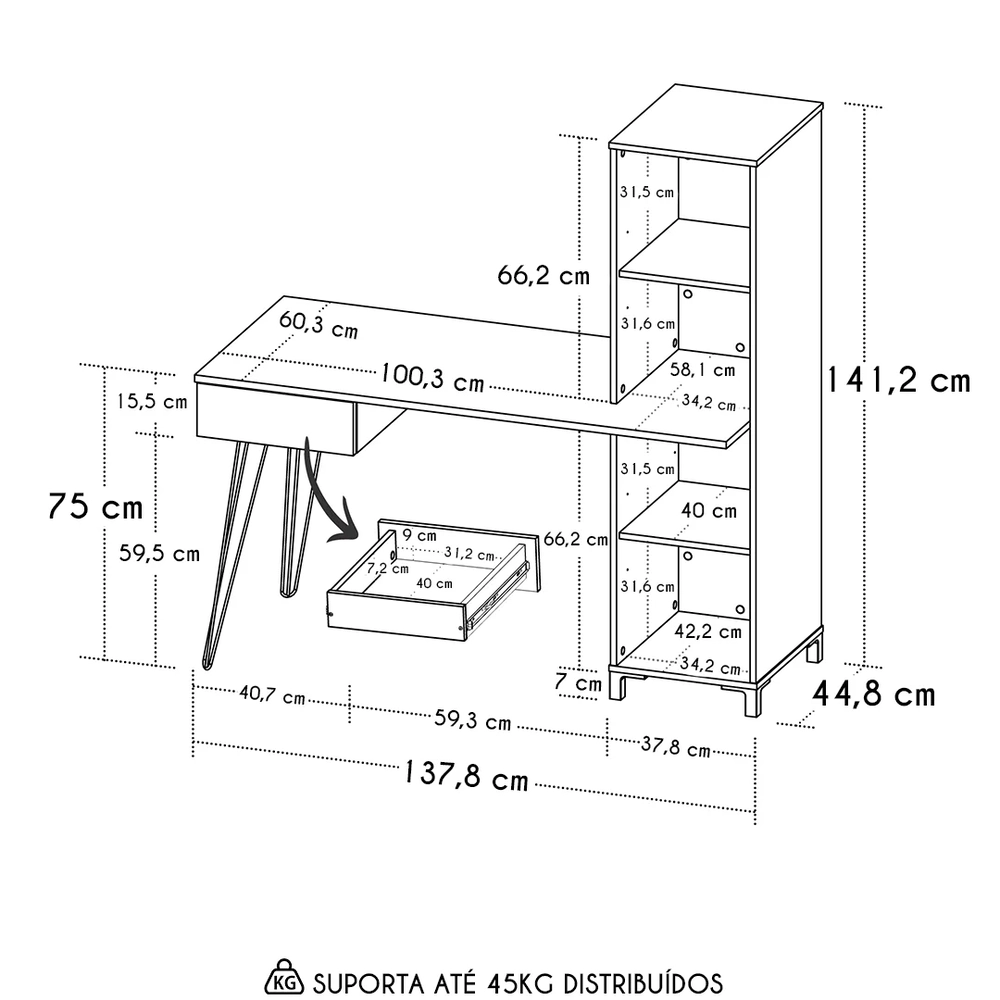 Mesa Escrivaninha com Estante Orizon A06 Terrazza/Carvalho   - Mpozenato