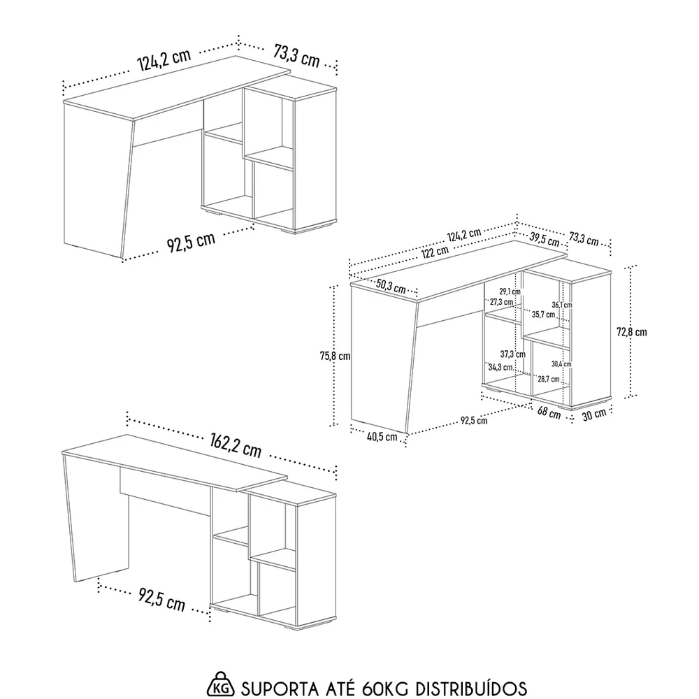 Mesa Escrivaninha 2 em 1 com Nichos Arbo A06 Carvalho/Branco - Mpozenato