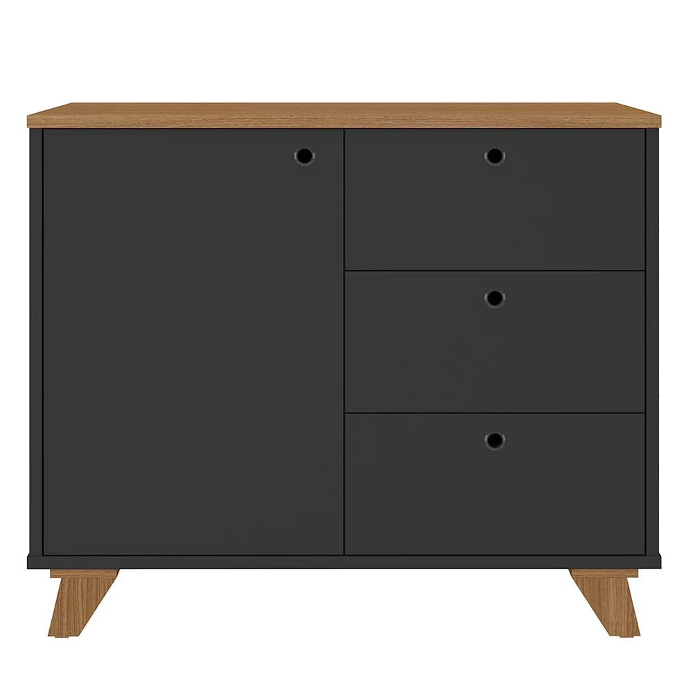 Balcão para Escritório 3 Gavetas 90cm Merano A06 Freijó/Preto - Mpozenato