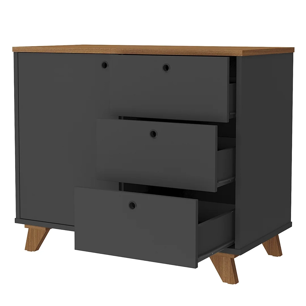 Balcão para Escritório 3 Gavetas 90cm Merano A06 Freijó/Preto - Mpozenato