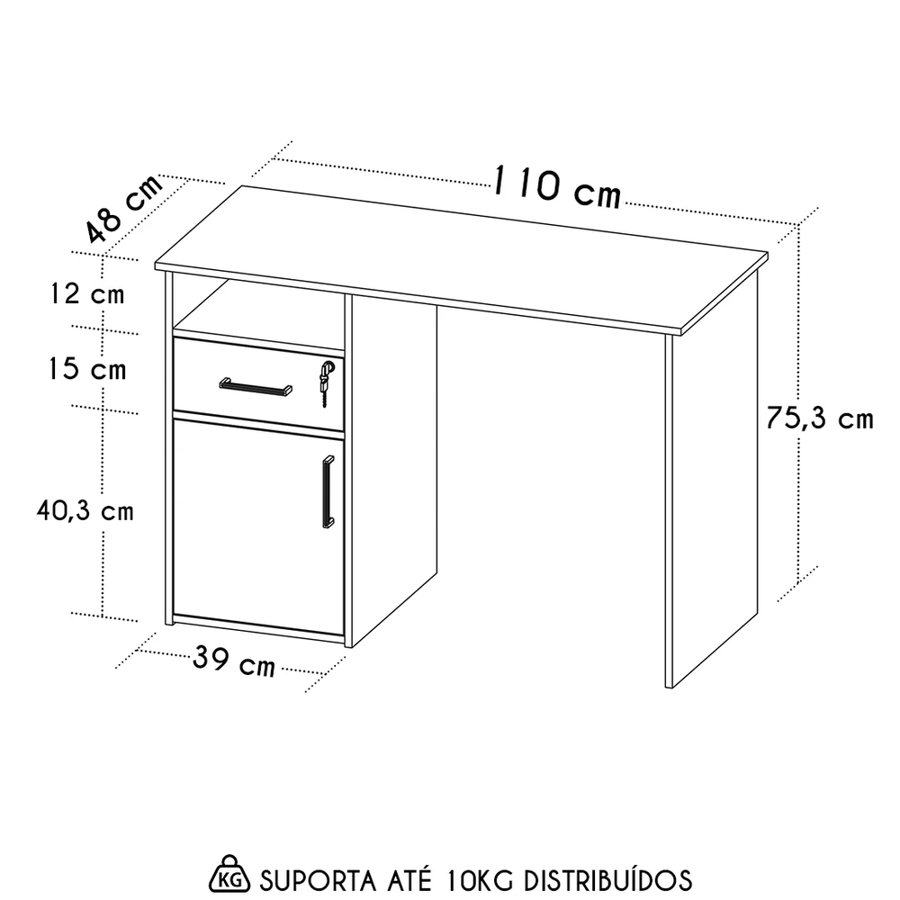 Mesa Escrivaninha Home Office 110cm Ally A06 Carvalho/Branco - Mpozenato