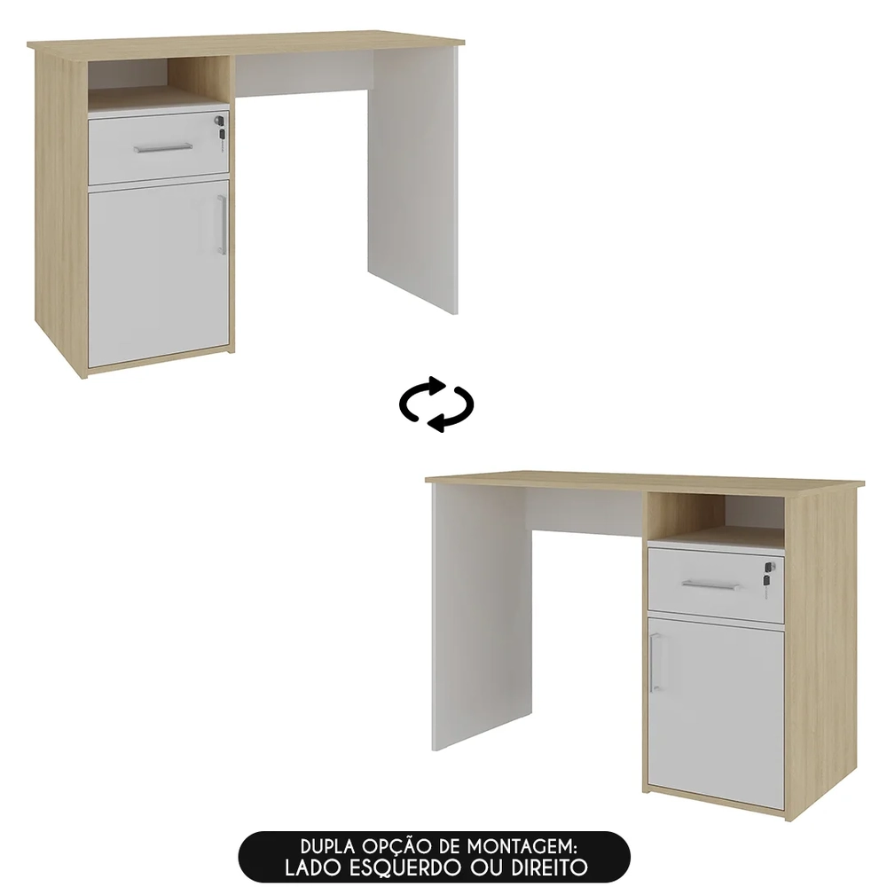 Mesa Escrivaninha Home Office 110cm Ally A06 Carvalho/Branco - Mpozenato