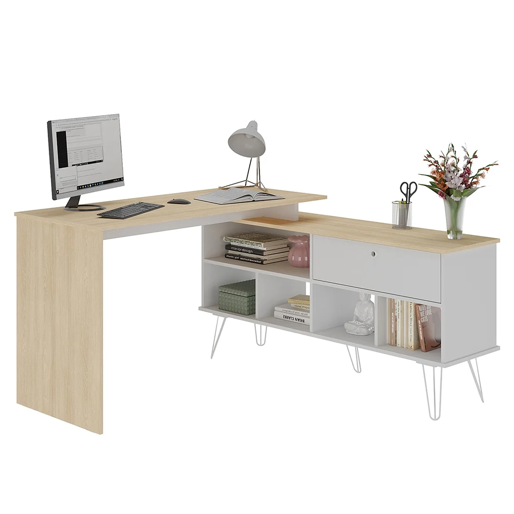 Mesa Escrivaninha Industrial 136cm Dhabi A06 Carvalho/Branco - Mpozenato