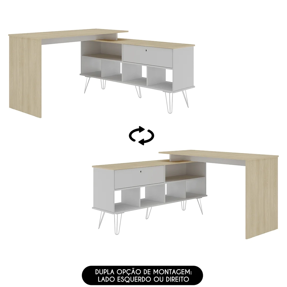 Mesa Escrivaninha Industrial 136cm Dhabi A06 Carvalho/Branco - Mpozenato