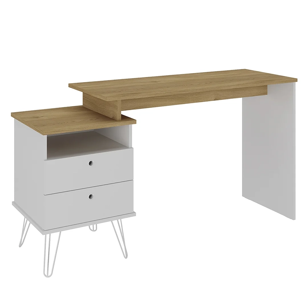 Mesa Escrivaninha Industrial 2 Gavetas Lux A06 Olmo/Branco   - Mpozenato