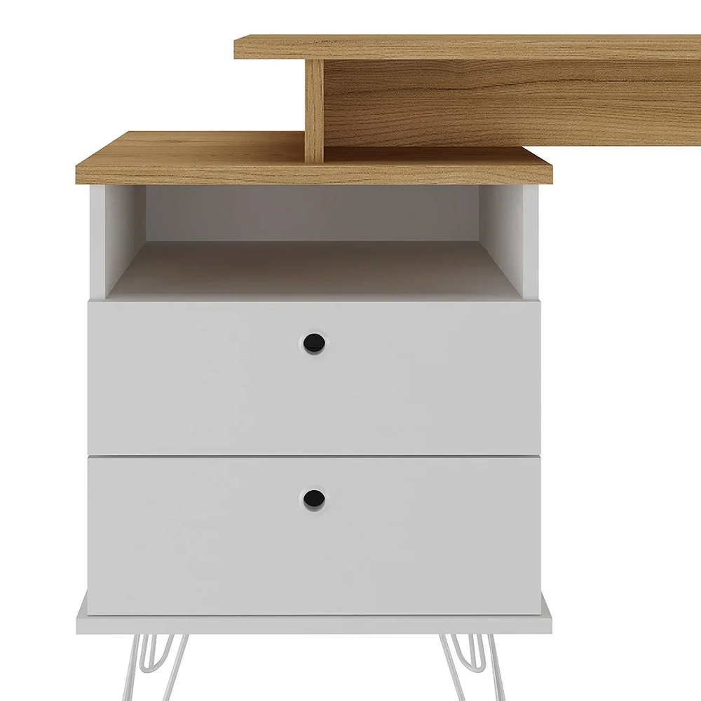 Mesa Escrivaninha Industrial 2 Gavetas Lux A06 Olmo/Branco   - Mpozenato