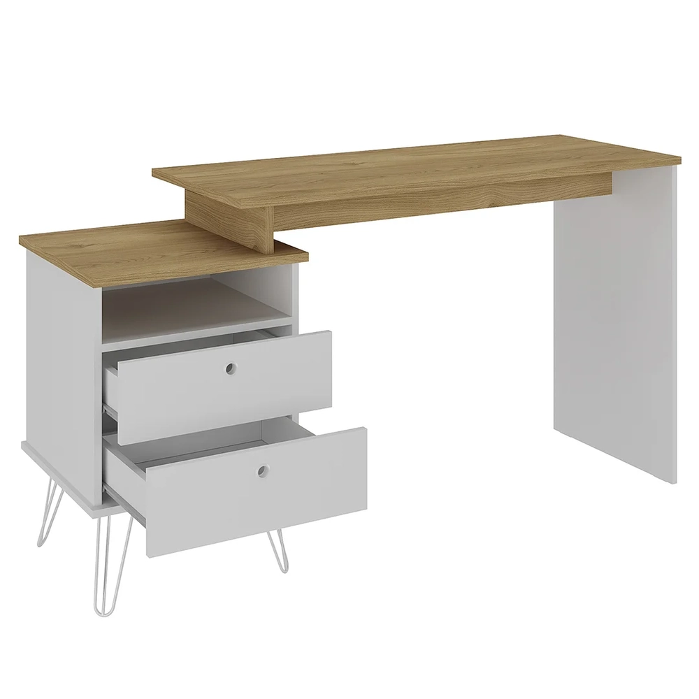 Mesa Escrivaninha Industrial 2 Gavetas Lux A06 Olmo/Branco   - Mpozenato