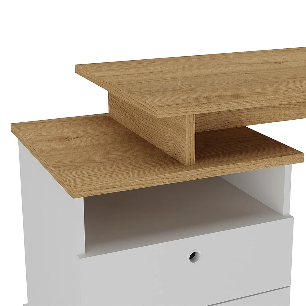 Mesa Escrivaninha Industrial 2 Gavetas Lux A06 Olmo/Branco   - Mpozenato