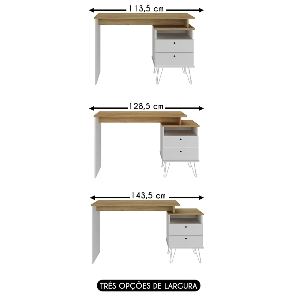 Mesa Escrivaninha Industrial 2 Gavetas Lux A06 Olmo/Branco   - Mpozenato