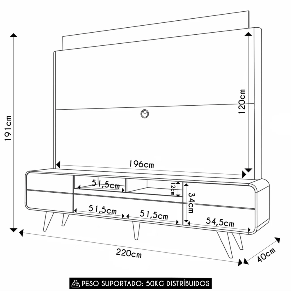Estante Painel de TV 85 Pol 220cm Évora H01 Off/Cinamomo - Mpozenato
