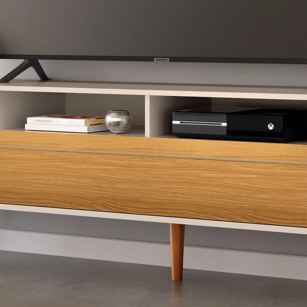 Estante Painel de TV 85 Pol 220cm Évora H01 Off/Cinamomo - Mpozenato