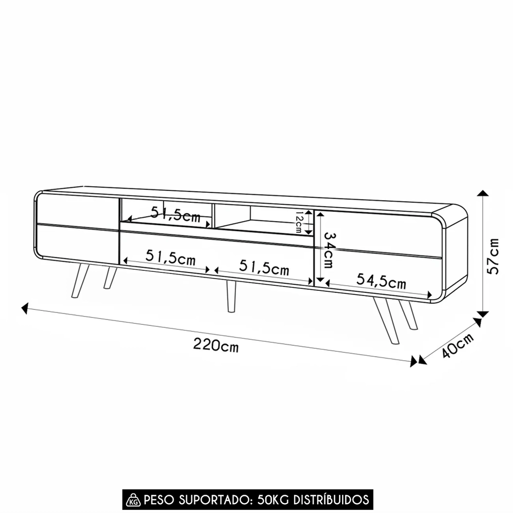 Rack Bancada de TV 85 Pol 220cm Áureo H01 Off White/Cinamomo - Mpozenato