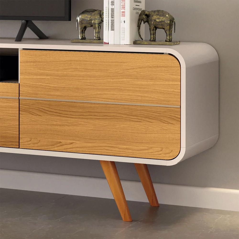 Rack Bancada de TV 85 Pol 220cm Áureo H01 Off White/Cinamomo - Mpozenato