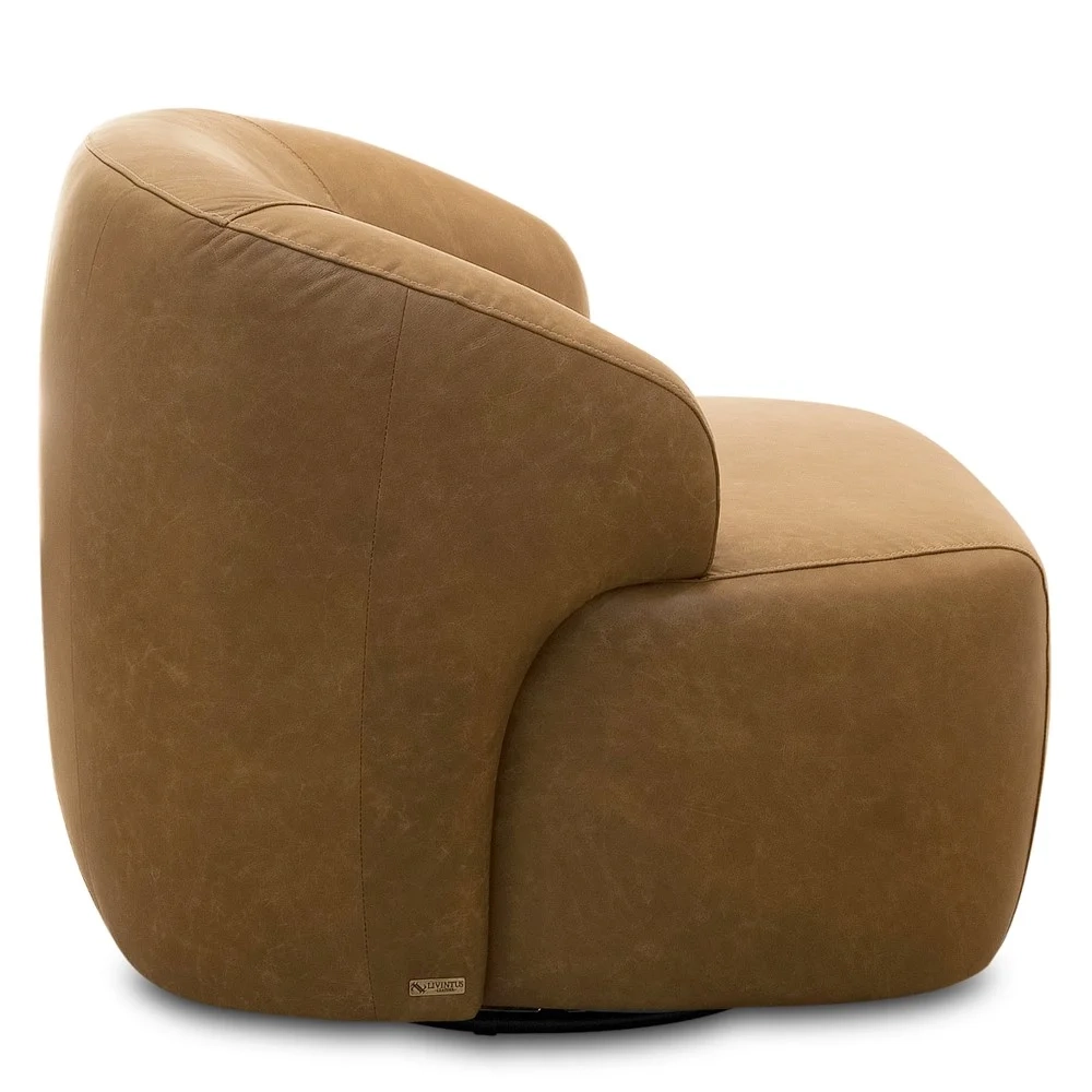 Poltrona Decorativa Giratória Orgânica Donk L08 Couro Camel  - Mpozenato