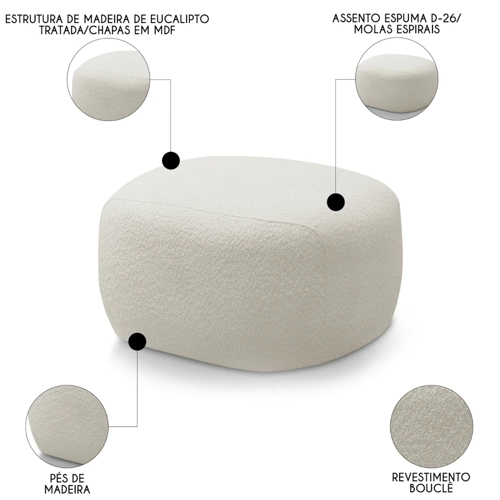Puff Decorativo Orgânico Para Living Donk L08 Boucle Branco  - Mpozenato