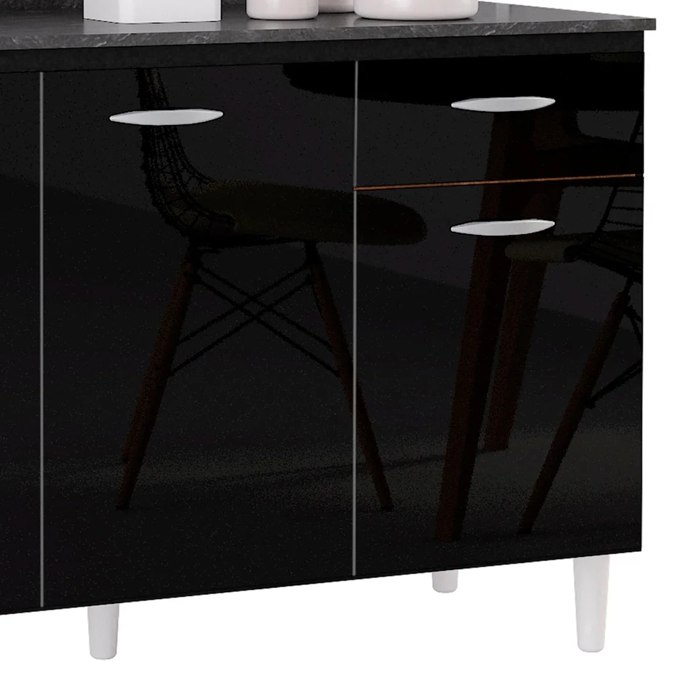 Balcão Cozinha Pia 120cm com Tampo Classic Z46 Preto/Marmore - Mpozenato