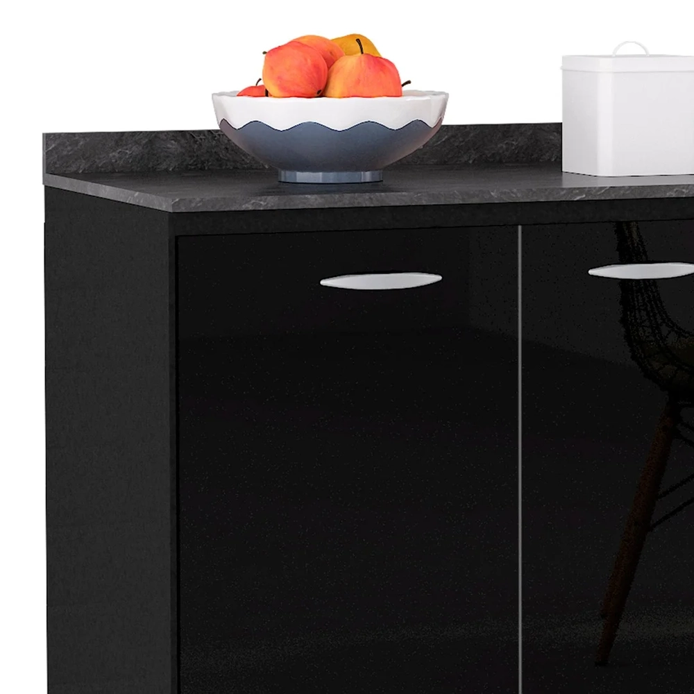 Balcão Cozinha Pia 120cm com Tampo Classic Z46 Preto/Marmore - Mpozenato