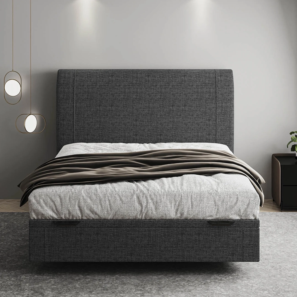 Cama Casal Flutuante Baú Cabeceira 140cm Fly S05 Linho Preto - Mpozenato