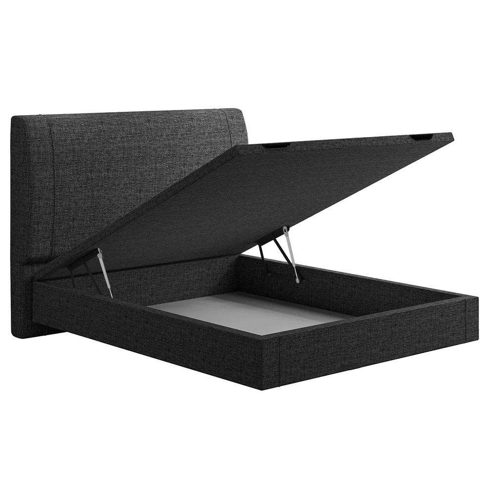 Cama Casal Flutuante Baú Cabeceira 140cm Fly S05 Linho Preto - Mpozenato
