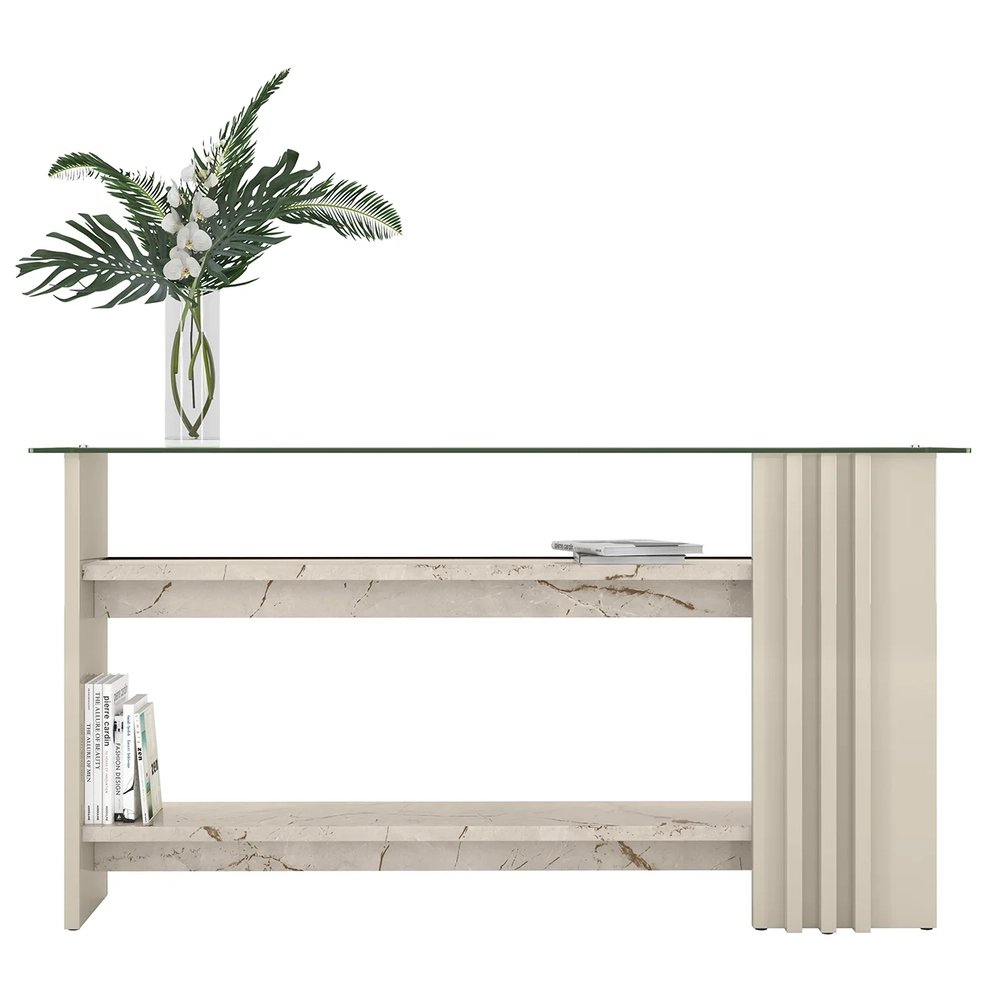 Aparador de Sala Com Prateleiras 150cm Fire Z10 Calacata/Off - Mpozenato